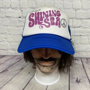Trucker Hat Mesh Cap Snapback Blue White From Sea To Shinning Sea Peace Sign